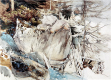 Репродукция картины "mountain rock and alpine rose" художника "рёскин джон"