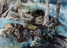 Репродукция картины "rocks and ferns in a wood at crossmount" художника "рёскин джон"
