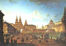 Картина "view of the voskresensky and nikolsky gates and the neglinny bridge from tverskay street in moscow" художника "алексеев фёдор"