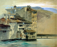 Копия картины "old houses on the rh&#244;ne island, geneva" художника "рёскин джон"