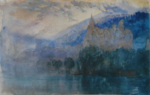 Репродукция картины "the chateau of neuchatel at dusk, with jura mountains beyond" художника "рёскин джон"