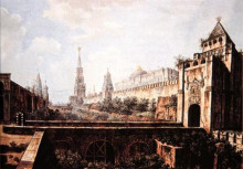 Копия картины "view of nikolskaya tower and gates of moscow kremlin and the moat in place of present day graveyard near kremlin wall and part of red square" художника "алексеев фёдор"