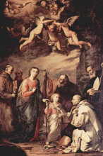 Картина "holy family with st. bruno, the carthusian monks, saints who left st. bernard of siena, st. bonaventure and st. elias" художника "рибера хосе де"