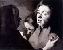 Репродукция картины "conversation piece: three heads" художника "рибо теодюль"