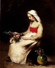 Копия картины "a girl arranging a vase of flowers" художника "рибо теодюль"