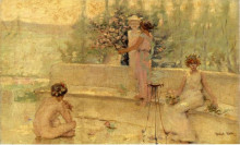 Репродукция картины "three figures in an italian garden" художника "рид роберт льюис"