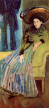 Репродукция картины "seated woman in green dress" художника "рихард герстль"