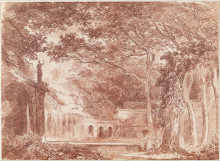 Репродукция картины "the oval fountain in the gardens of the villa d&#39;este, tivoli" художника "робер юбер"