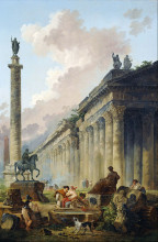 Картина "imaginary view of rome with equestrian statue of marcus aurelius, the column of trajan and a temple" художника "робер юбер"