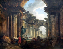 Картина "imaginary view of the grand gallery of the louvre in ruins" художника "робер юбер"