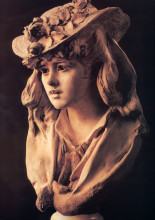 Картина "young girl with roses on her hat" художника "роден огюст"