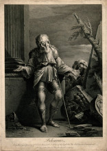 Картина "belisarius as an old man, with a stick, leans against a colu" художника "роза сальватор"