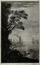 Картина "a harbour in the evening with men working in the foreground" художника "роза сальватор"