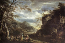 Картина "river landscape with apollo and the cumean sibyl" художника "роза сальватор"
