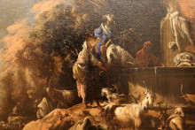 Репродукция картины "paesaggio con pastori, cavaliere e armenti presso una fontana" художника "роза сальватор"