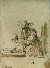 Репродукция картины "man contempling a skull" художника "роза сальватор"