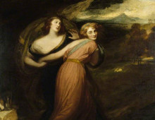 Копия картины "mirth and melancholy (miss wallis, later mrs james campbell)" художника "ромни джордж"