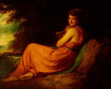 Репродукция картины "emma hart (c.1765–1815), lady hamilton, as calypso" художника "ромни джордж"