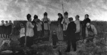 Репродукция картины "burial in the walloon country" художника "ропс фелисьен"