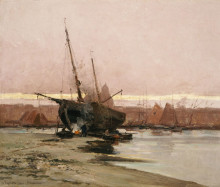 Репродукция картины "boat at the beach" художника "алтамурас иоаннис"
