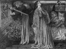 Картина "sir launcelot in the queen`s chamber" художника "россетти данте габриэль"