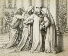 Репродукция картины "the virgin mary being comforted" художника "россетти данте габриэль"