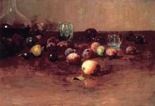 Репродукция картины "plums, waterglass and peaches" художника "роуз ги"