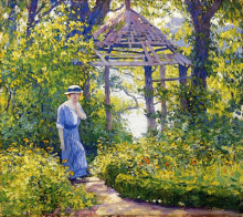 Репродукция картины "girl in a wickford garden, new england" художника "роуз ги"