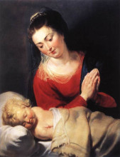 Репродукция картины "virgin in adoration before the christ child" художника "рубенс питер пауль"