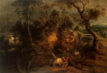 Репродукция картины "пейзаж с возчиками камней" художника "рубенс питер пауль"