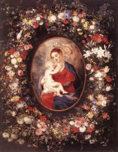 Репродукция картины "the virgin and child in a garland of flower" художника "рубенс питер пауль"