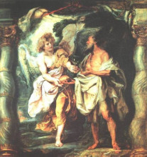Картина "the prophet elijah receiving bread and water from an angel" художника "рубенс питер пауль"