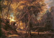 Картина "forest landscape at the sunrise" художника "рубенс питер пауль"