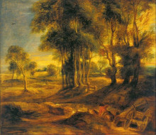 Репродукция картины "landscape with the carriage at the sunset" художника "рубенс питер пауль"