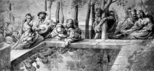 Репродукция картины "the society near fountain" художника "рубенс питер пауль"