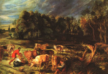 Репродукция картины "landscape with cows" художника "рубенс питер пауль"