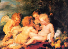 Репродукция картины "christ and st. john with angels" художника "рубенс питер пауль"