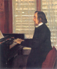 Картина "portrait of eric satie at the harmonium" художника "русиньоль сантьяго"
