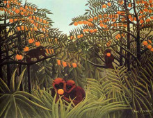 Репродукция картины "apes in the orange grove" художника "руссо анри"