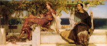 Репродукция картины "обращение паулы святым иеронимом" художника "альма-тадема лоуренс"
