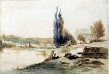 Картина "house near a pond in auvergne" художника "руссо теодор"