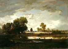 Картина "the pool with a stormy sky" художника "руссо теодор"