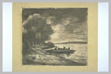 Копия картины "boat near a shore lined with trees" художника "руссо теодор"