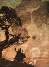 Картина "as he moves slowly away, wotan turns and looks sorrowfully back at br&#252;nnhilde" художника "рэкем артур"