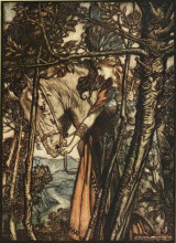 Копия картины "br&#252;nnhilde slowly and silently leads her horse down the path to the cave" художника "рэкем артур"