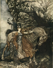 Картина "br&#252;nnhilde with her horse, at the mouth of the cave" художника "рэкем артур"