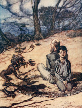 Репродукция картины "the son made a circle, and his father and he took their places within it, and the little black mannikin appeared" художника "рэкем артур"