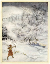 Картина "gawain&#39;s journey through the snowy landscape" художника "рэкем артур"