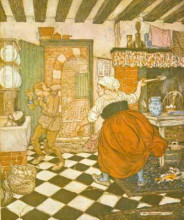 Картина "many&#39;s the beating he had from the broomstick or the ladle" художника "рэкем артур"