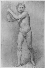 Копия картины "nude study of a striding man with stone sling" художника "рэмзи аллан"